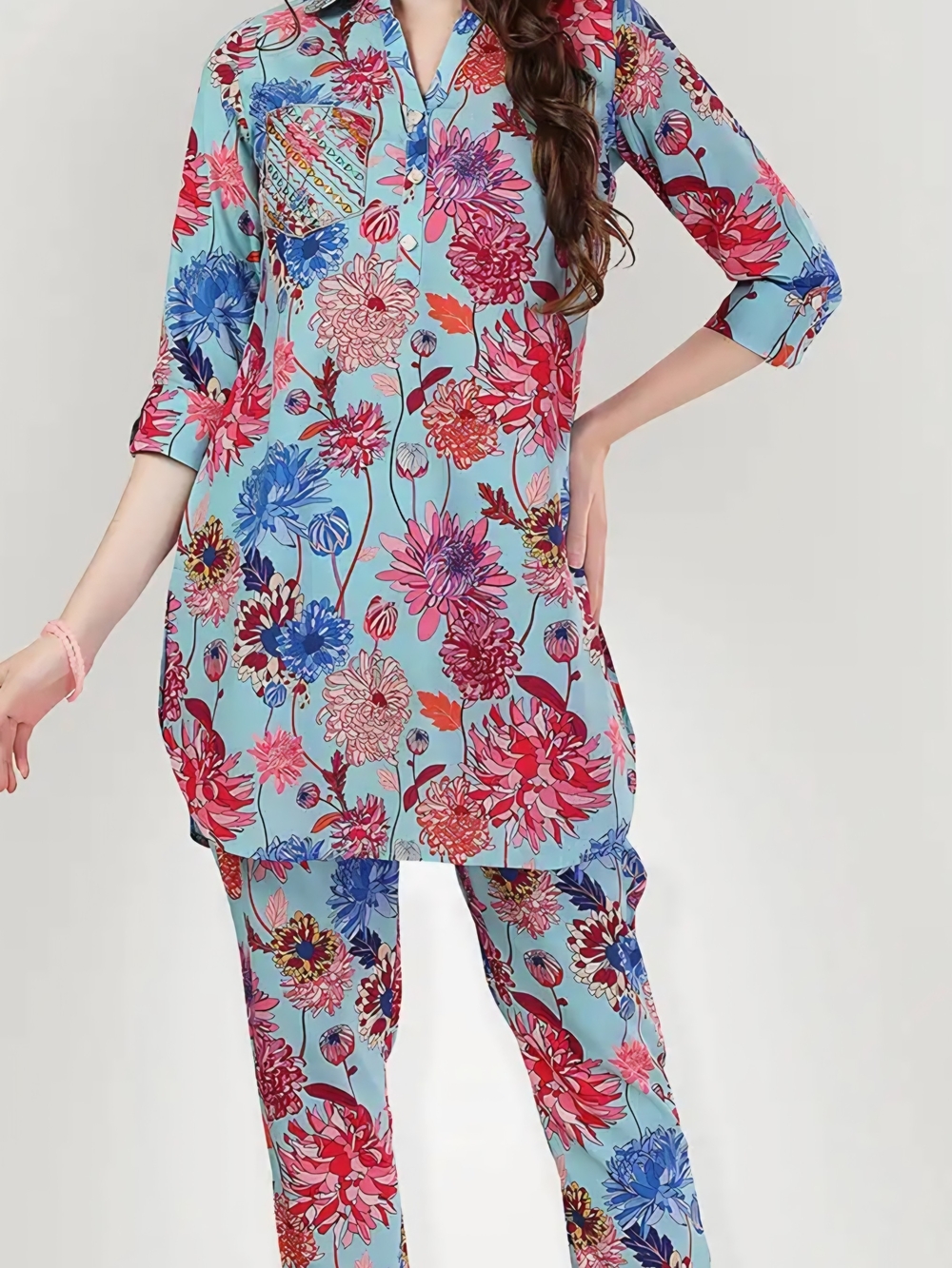 Floral Blue Tunic & Pant Set